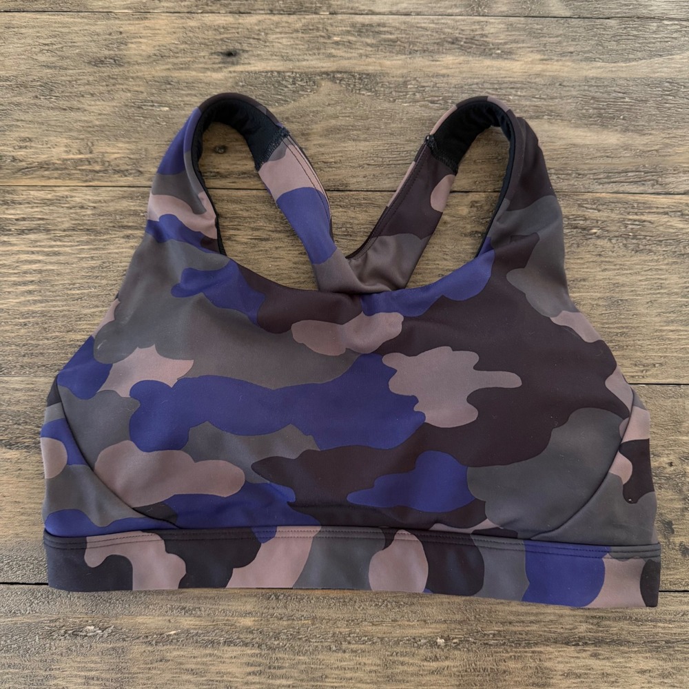 Athleta‎ Womens Small Camo Racerback Sports Bra Purple Blue Camouflage